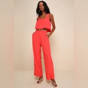 Lulus  Coral Wide-Leg Pants  and top